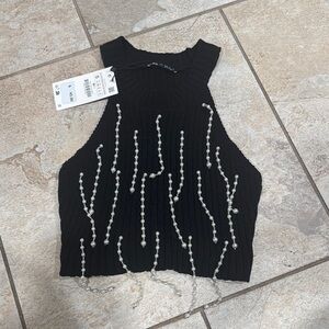 ZARA Pearl Chenille Black Top Size Small NEW
